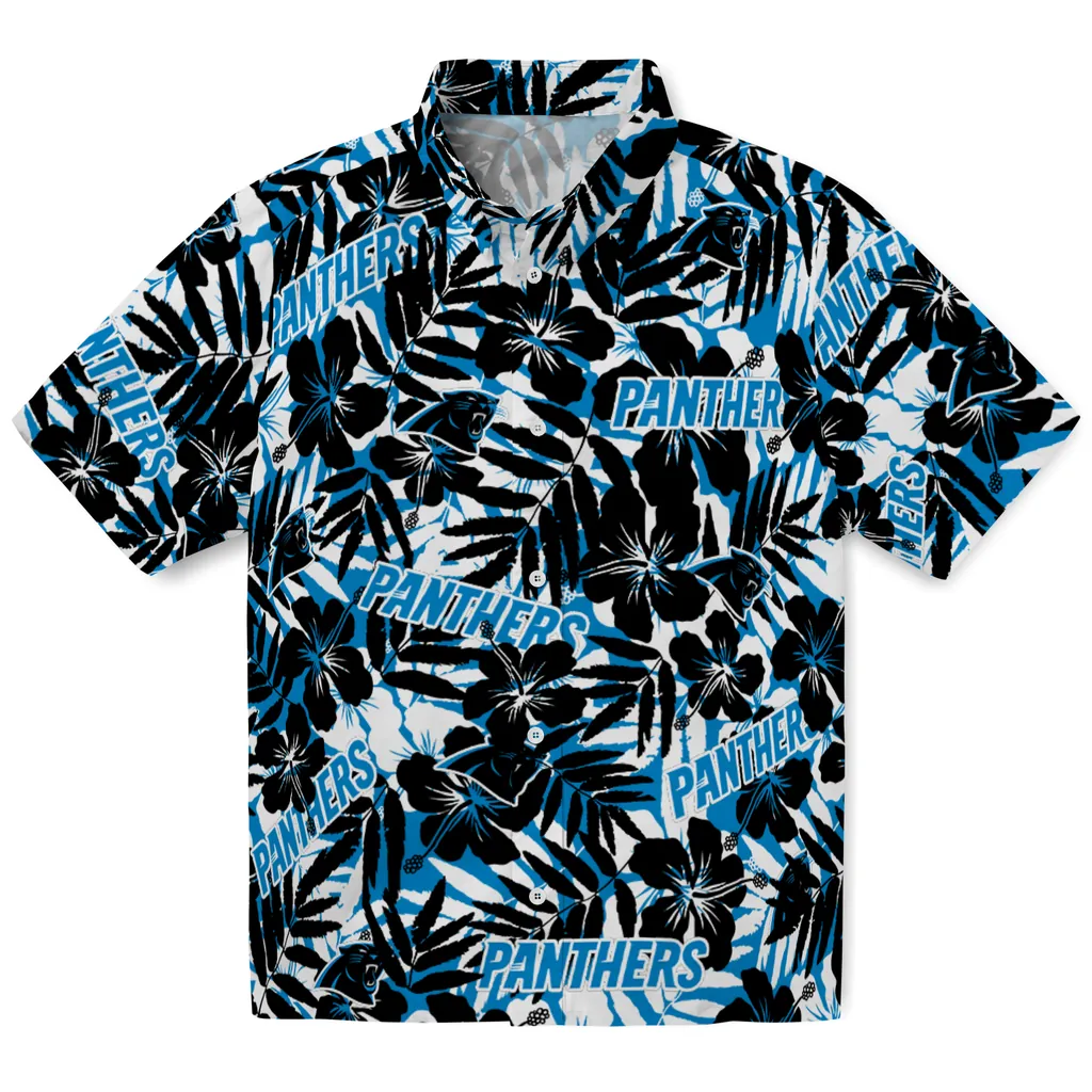 Carolina Panthers Hawaiian Shirt - Hibiscus Overlay carolina panthers hibiscus overlay hawaiian shirts best selling