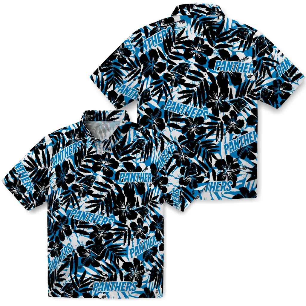 Carolina Panthers Hawaiian Shirt - Hibiscus Overlay carolina panthers hibiscus overlay hawaiian shirts high quality