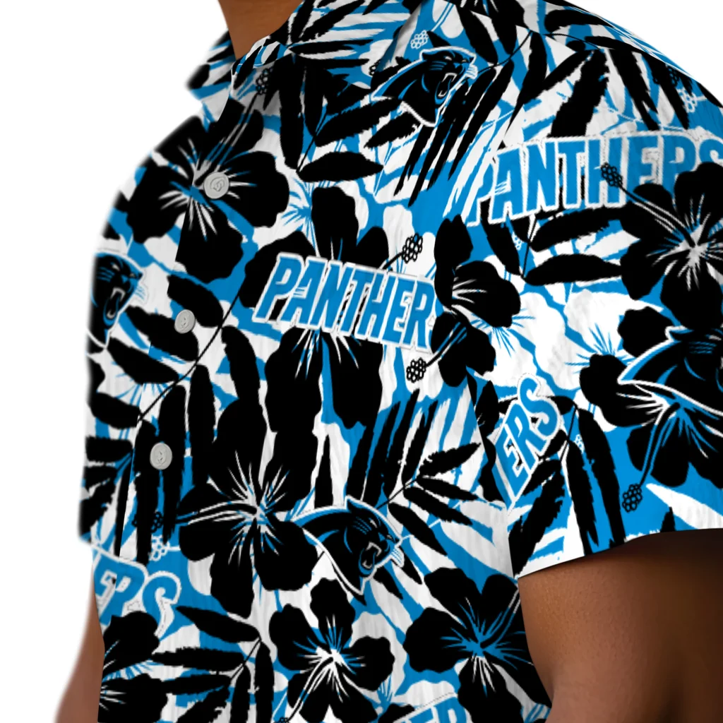 Carolina Panthers Hawaiian Shirt - Hibiscus Overlay carolina panthers hibiscus overlay hawaiian shirts trendy