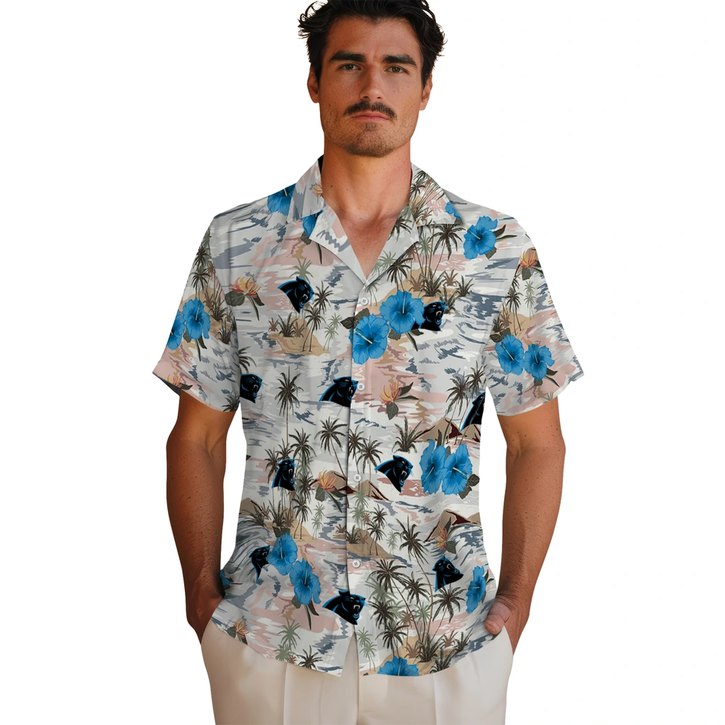 Carolina Panthers Hawaiian Shirt - Hibiscus Seaside carolina panthers hibiscus seaside white hawaiian shirts fashion forward