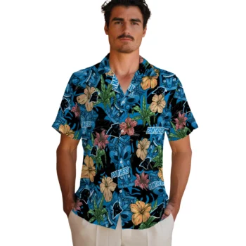 carolina panthers tiki jungle blue hawaiian shirts fashion forward