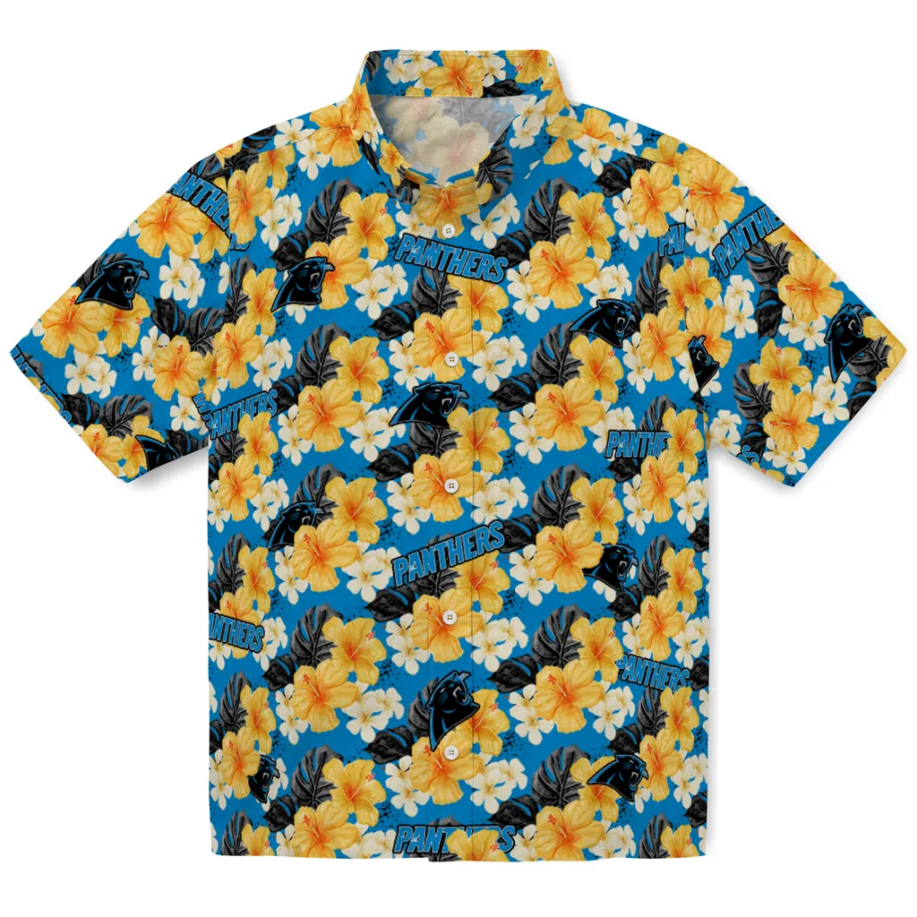 Carolina Panthers Hawaiian Shirt - Hibiscus Tropics carolina panthers hibiscus tropics blue yellow hawaiian shirts best selling