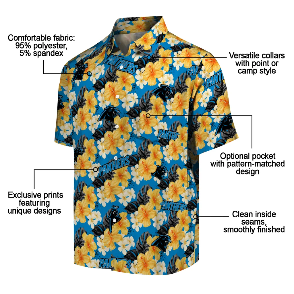 Carolina Panthers Hawaiian Shirt - Hibiscus Tropics carolina panthers hibiscus tropics blue yellow hawaiian shirts new arrival