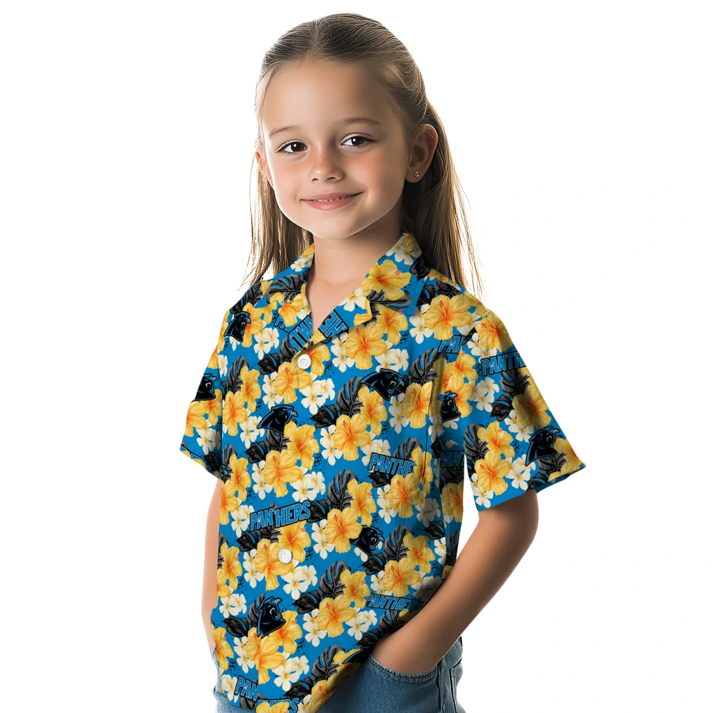 Carolina Panthers Hawaiian Shirt - Hibiscus Tropics carolina panthers hibiscus tropics blue yellow hawaiian shirts premium grade