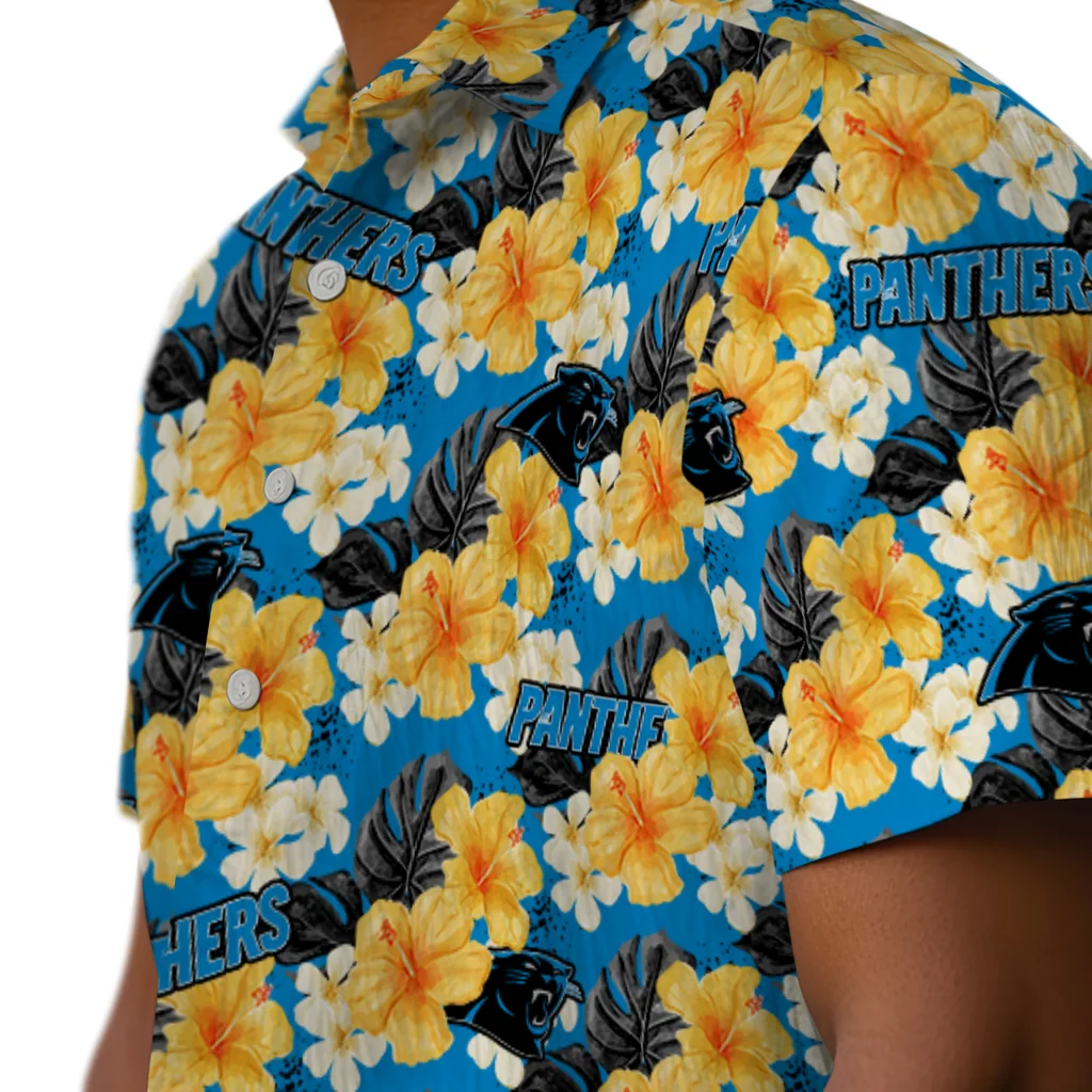 Carolina Panthers Hawaiian Shirt - Hibiscus Tropics carolina panthers hibiscus tropics blue yellow hawaiian shirts trendy