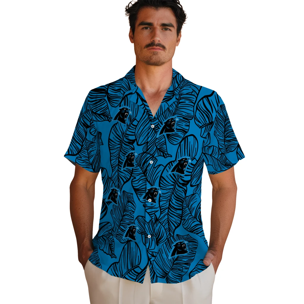Carolina Panthers Hawaiian Shirt - Leaf Outline carolina panthers leaf outline blue hawaiian shirts fashion forward
