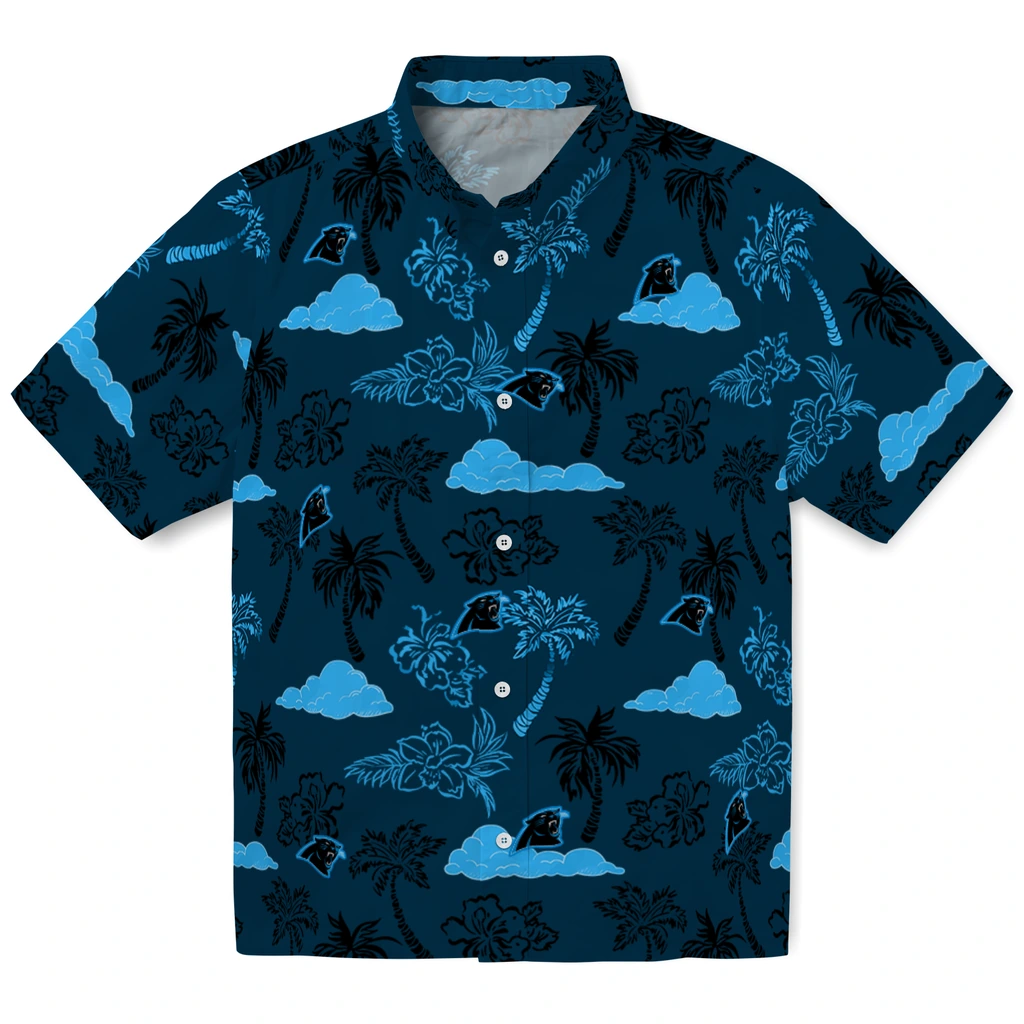 Carolina Panthers Hawaiian Shirt - Palm And Clouds carolina panthers palm and clouds blue hawaiian shirts best selling
