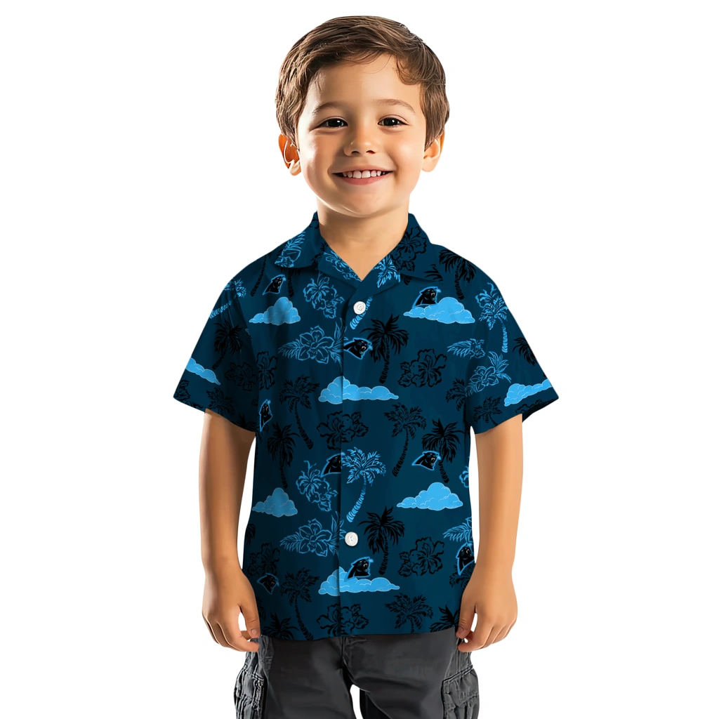 Carolina Panthers Hawaiian Shirt - Palm And Clouds carolina panthers palm and clouds blue hawaiian shirts top rated