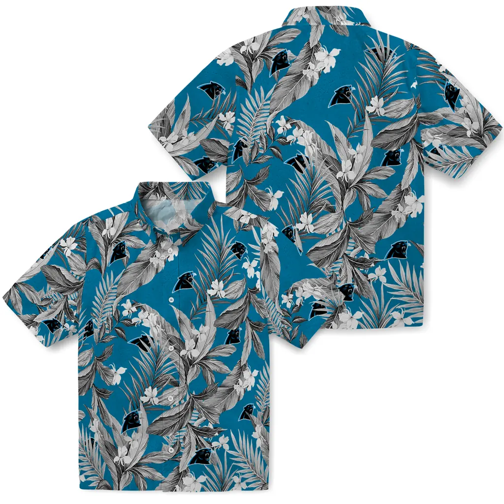 Carolina Panthers Hawaiian Shirt - Palm Leaves carolina panthers palm leaves blue hawaiian shirts high quality