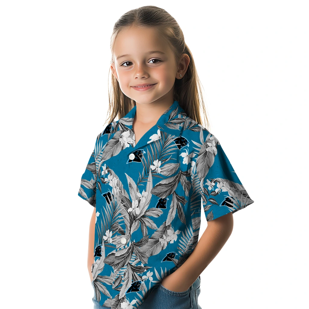 Carolina Panthers Hawaiian Shirt - Palm Leaves carolina panthers palm leaves blue hawaiian shirts premium grade