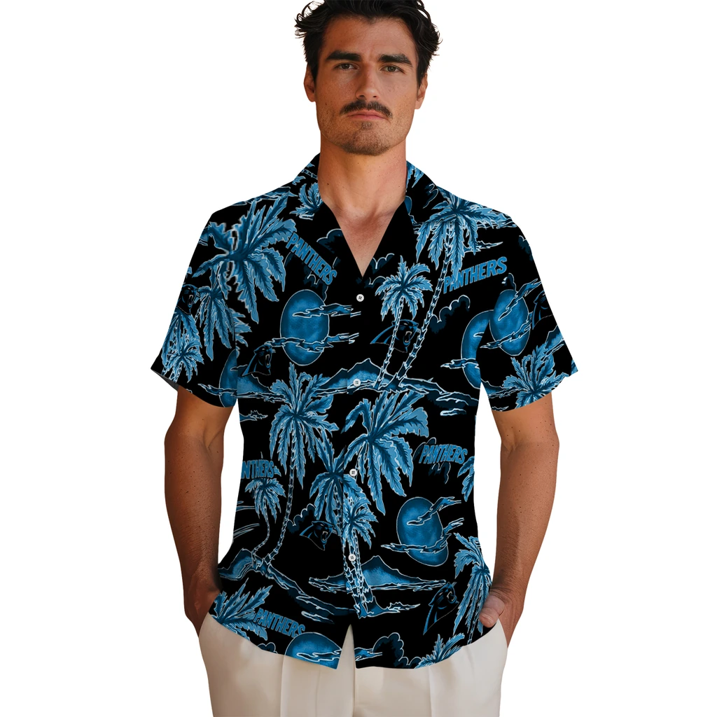 Carolina Panthers Hawaiian Shirt - Palm Sunset carolina panthers palm sunset hawaiian shirts fashion forward