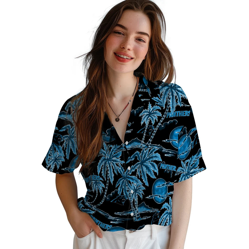 Carolina Panthers Hawaiian Shirt - Palm Sunset carolina panthers palm sunset hawaiian shirts latest model