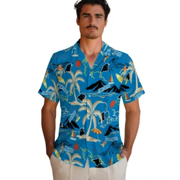 carolina panthers palm tree island blue hawaiian shirts fashion forward