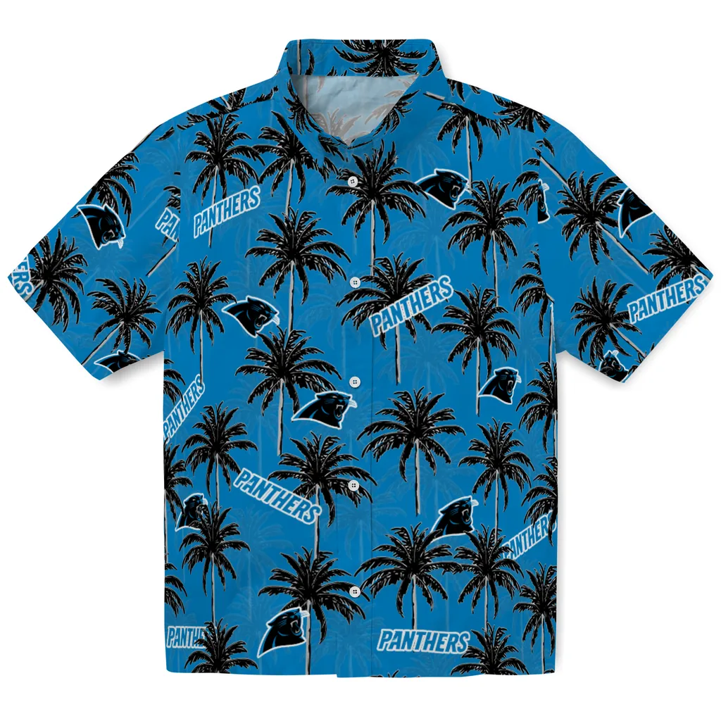 Carolina Panthers Hawaiian Shirt - Palm Tree Motif carolina panthers palm grove blue hawaiian shirts best selling