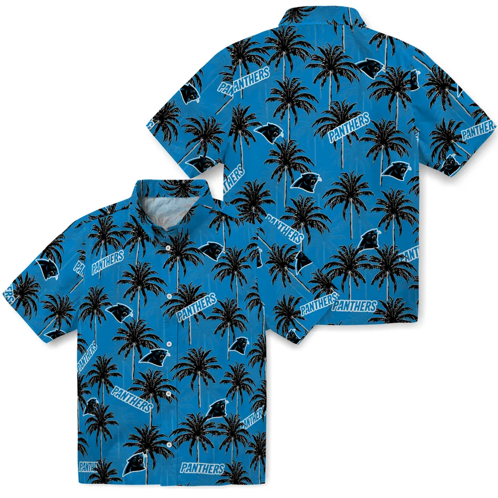 Carolina Panthers Hawaiian Shirt - Palm Tree Motif carolina panthers palm grove blue hawaiian shirts high quality