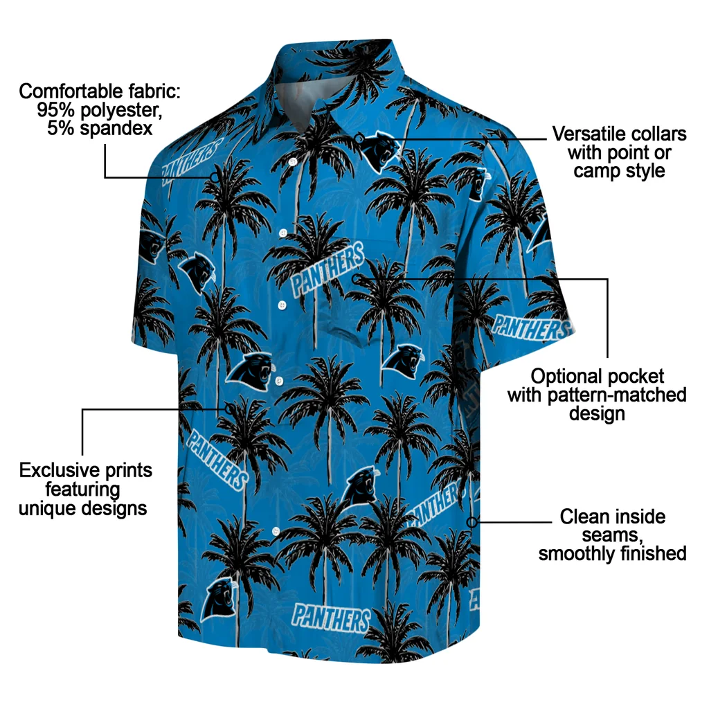 Carolina Panthers Hawaiian Shirt - Palm Tree Motif carolina panthers palm grove blue hawaiian shirts new arrival
