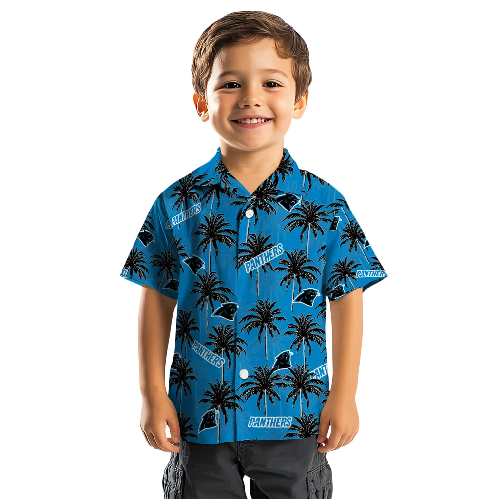 Carolina Panthers Hawaiian Shirt - Palm Tree Motif carolina panthers palm grove blue hawaiian shirts top rated