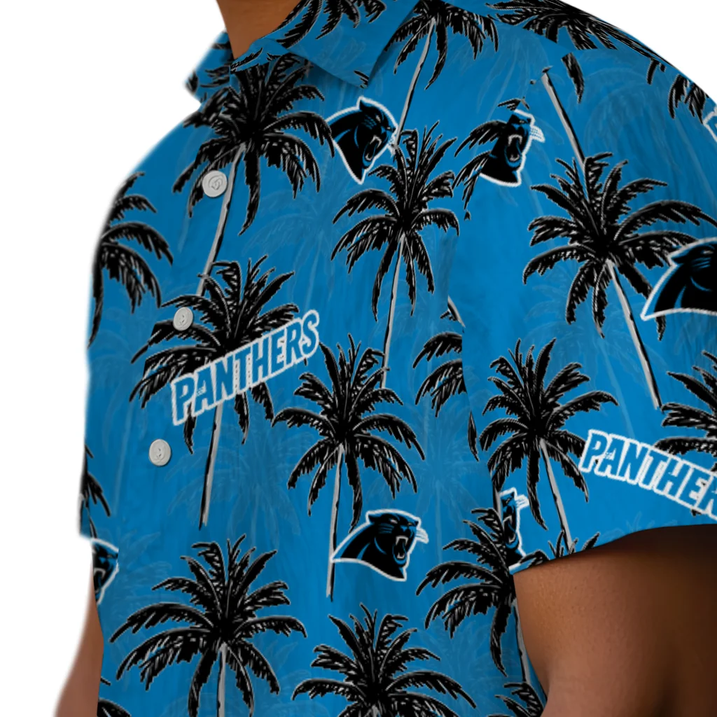 Carolina Panthers Hawaiian Shirt - Palm Tree Motif carolina panthers palm grove blue hawaiian shirts trendy