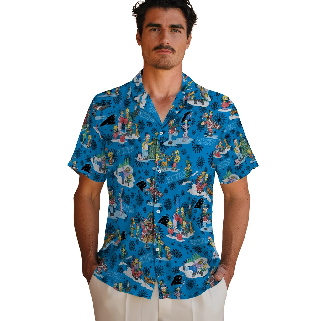 Carolina Panthers Hawaiian Shirt - Simpsons Christmas carolina panthers simpsons christmas blue hawaiian shirts fashion forward