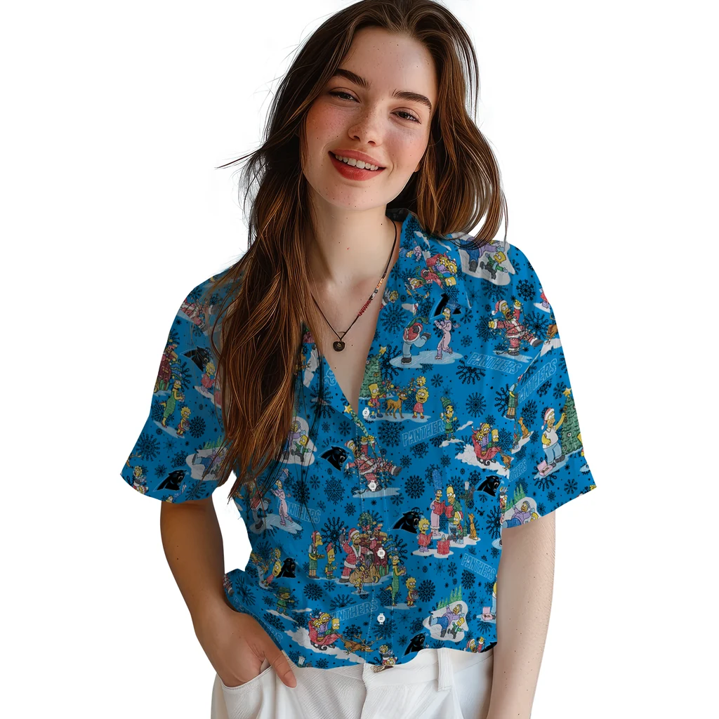 Carolina Panthers Hawaiian Shirt - Simpsons Christmas carolina panthers simpsons christmas blue hawaiian shirts latest model