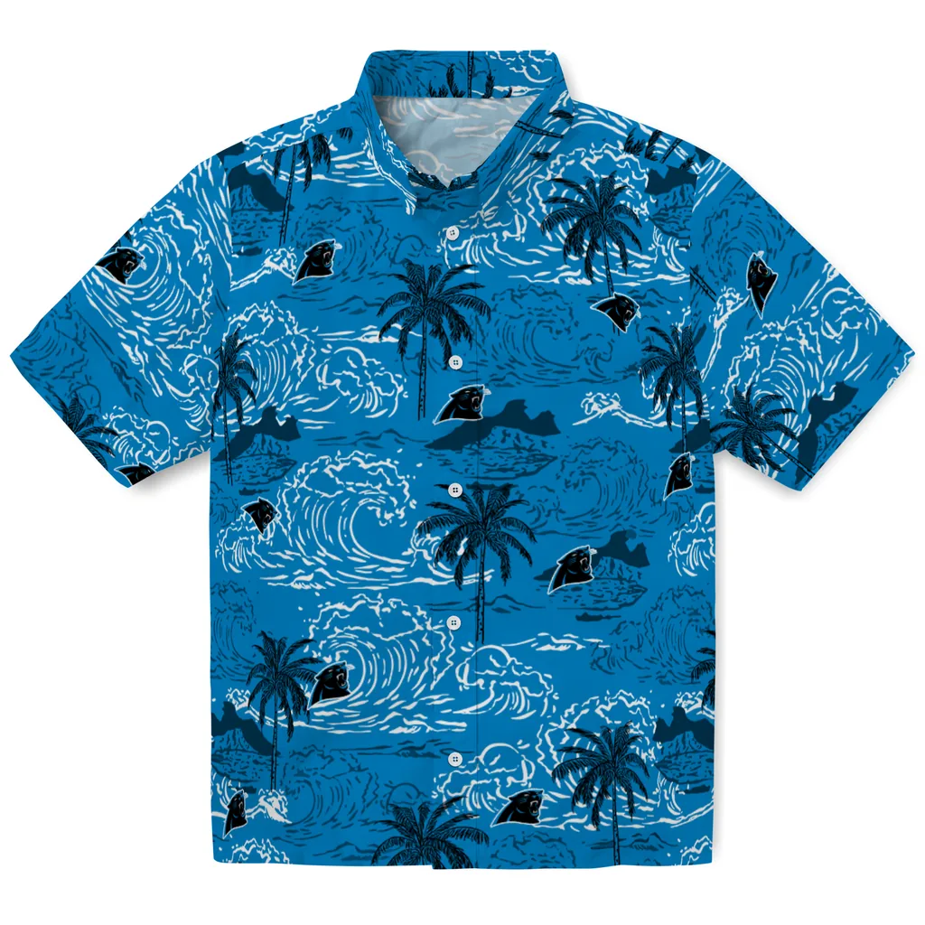 Carolina Panthers Hawaiian Shirt - Wave Palm carolina panthers wave palm blue hawaiian shirts best selling