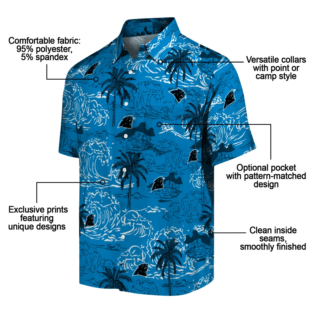 Carolina Panthers Hawaiian Shirt - Wave Palm carolina panthers wave palm blue hawaiian shirts new arrival