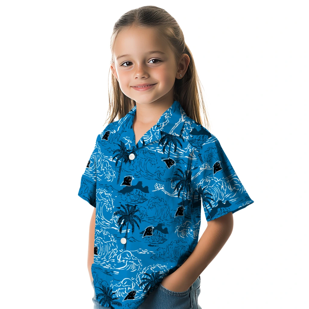 Carolina Panthers Hawaiian Shirt - Wave Palm carolina panthers wave palm blue hawaiian shirts premium grade