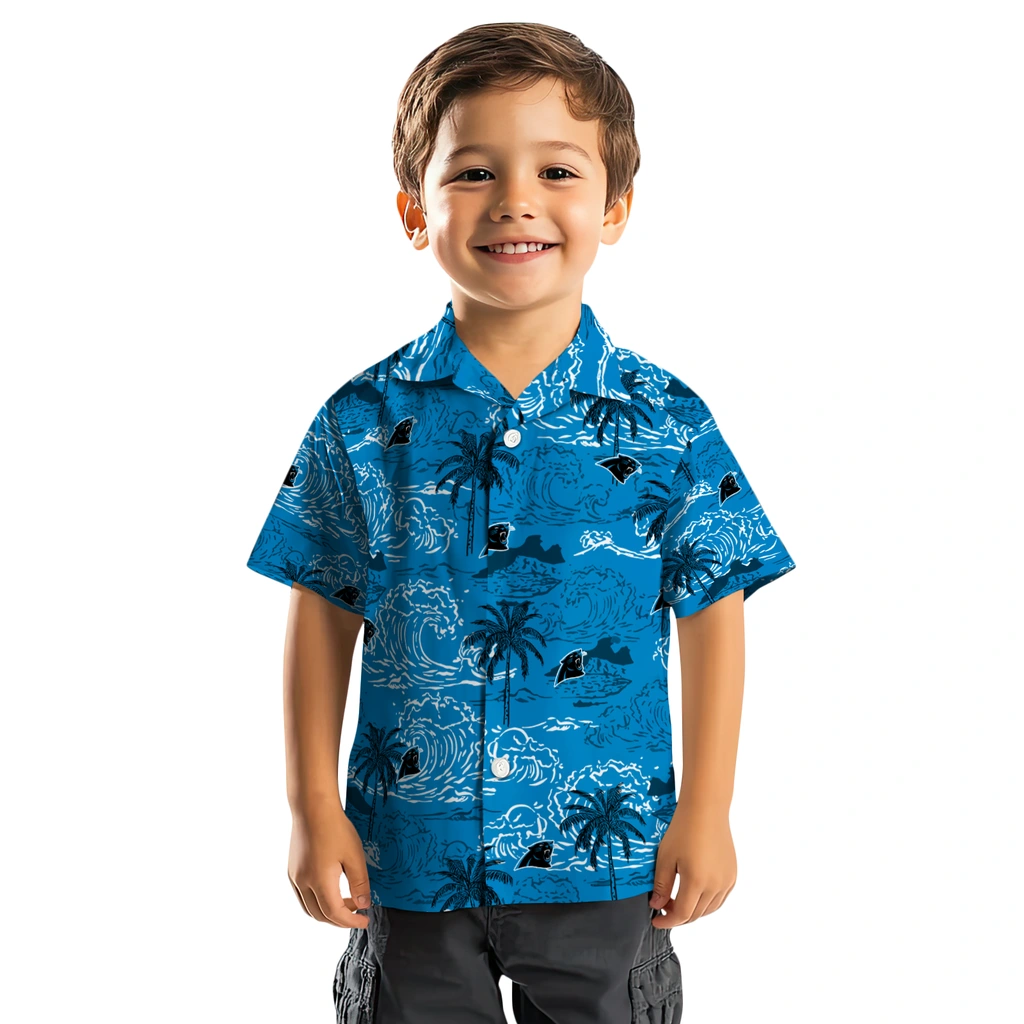 Carolina Panthers Hawaiian Shirt - Wave Palm carolina panthers wave palm blue hawaiian shirts top rated
