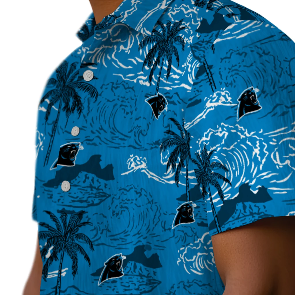 Carolina Panthers Hawaiian Shirt - Wave Palm carolina panthers wave palm blue hawaiian shirts trendy