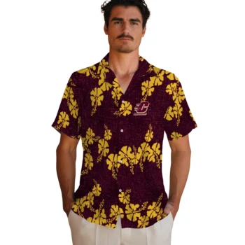 central michigan chippewas hibiscus petals maroon hawaiian shirts fashion forward