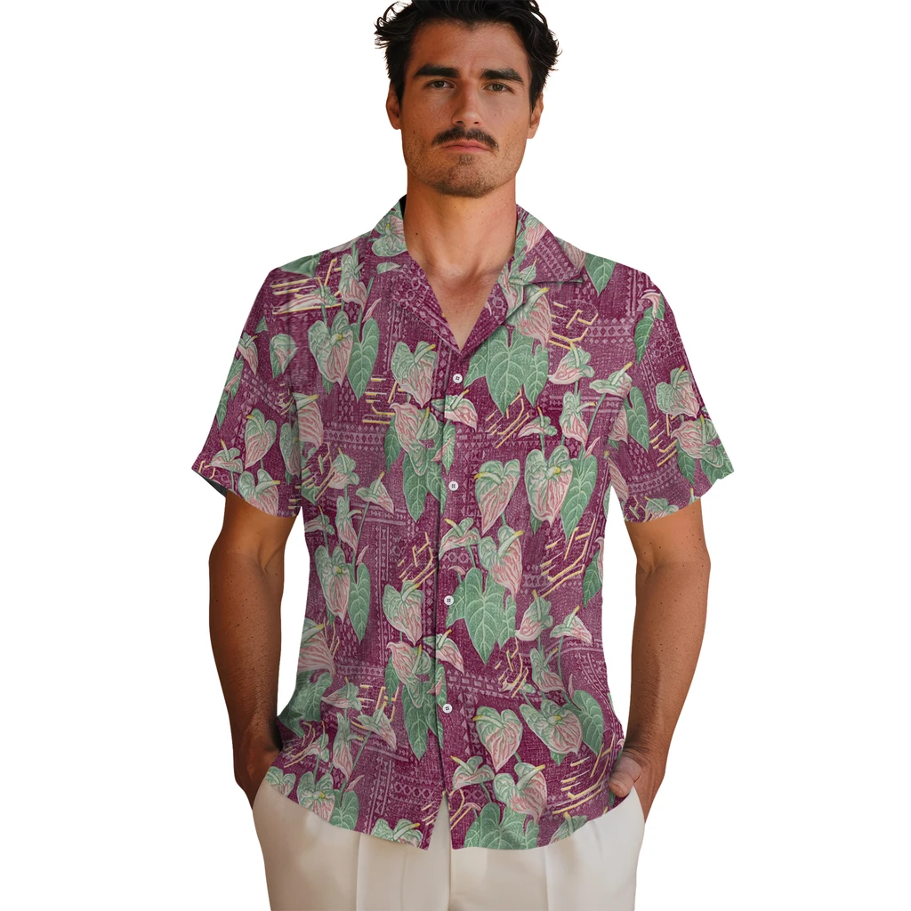 Central Michigan Chippewas Hawaiian Shirt - Anthurium Overlay central michigan chippewas anthurium overlay maroon hawaiian shirts fashion forward