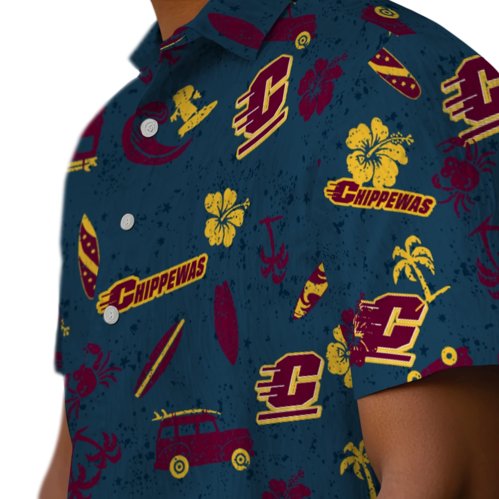 Central Michigan Chippewas Hawaiian Shirt - Beach Vibe central michigan chippewas beach vibe navy hawaiian shirts trendy