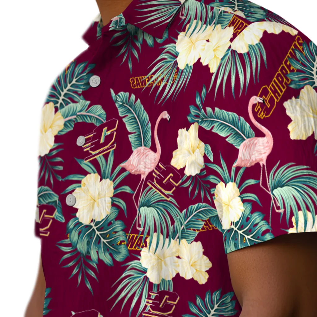 Central Michigan Chippewas Hawaiian Shirt - Flamingo and Hibiscus central michigan chippewas flamingo palms maroon hawaiian shirts trendy