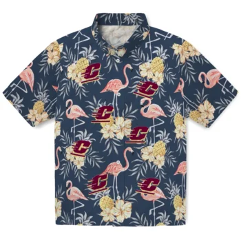central michigan chippewas flamingo hibiscus navy hawaiian shirts best selling