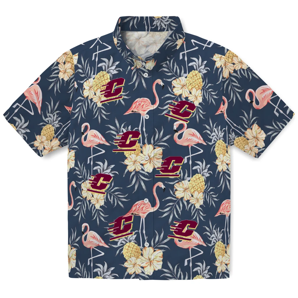 Central Michigan Chippewas Hawaiian Shirt - Flamingo Hibiscus central michigan chippewas flamingo hibiscus navy hawaiian shirts best selling