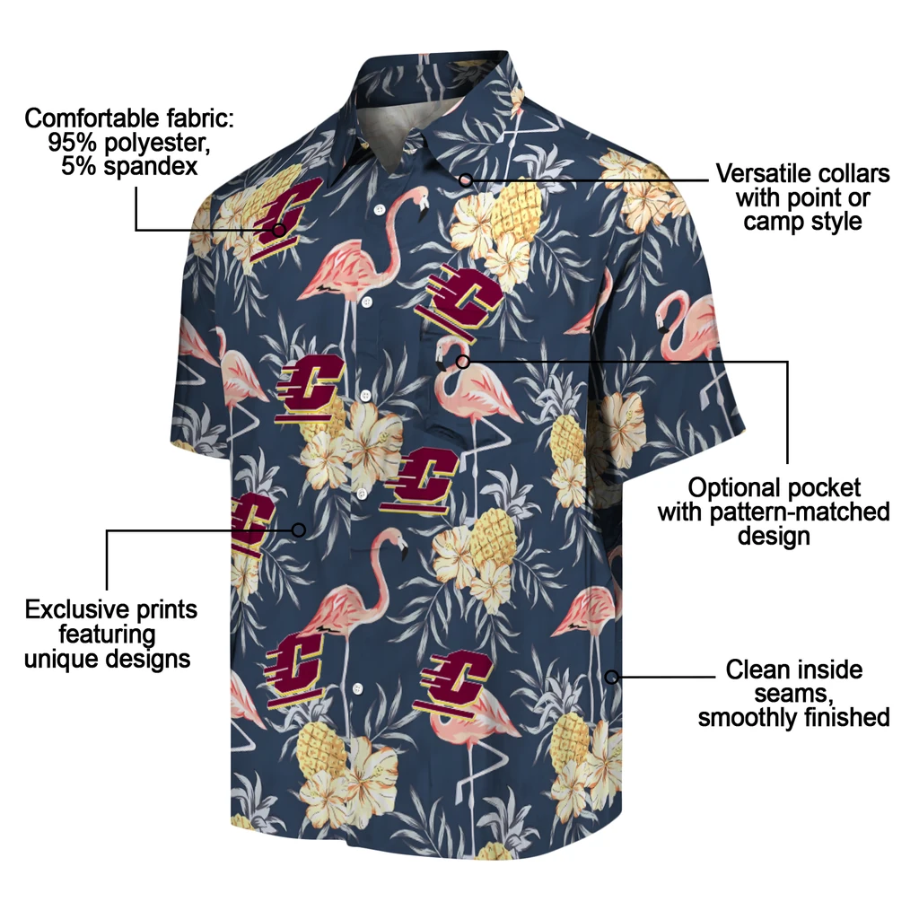 Central Michigan Chippewas Hawaiian Shirt - Flamingo Hibiscus central michigan chippewas flamingo hibiscus navy hawaiian shirts new arrival
