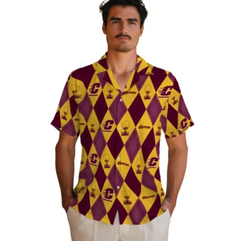 central michigan chippewas balloon plaid maroon hawaiian shirts fashion forward