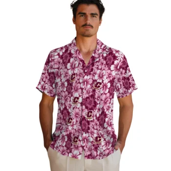 central michigan chippewas hibiscus blooms maroon hawaiian shirts fashion forward