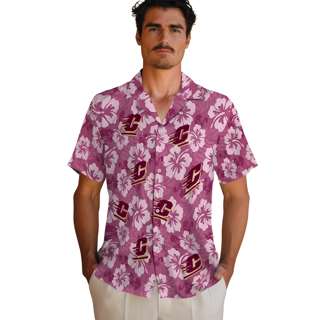 Central Michigan Chippewas Hawaiian Shirt - Hibiscus Cluster central michigan chippewas hibiscus cluster maroon hawaiian shirts fashion forward