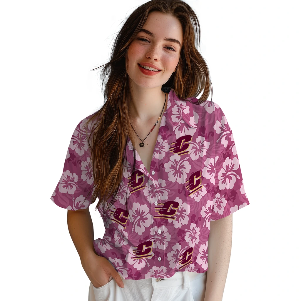 Central Michigan Chippewas Hawaiian Shirt - Hibiscus Cluster central michigan chippewas hibiscus cluster maroon hawaiian shirts latest model