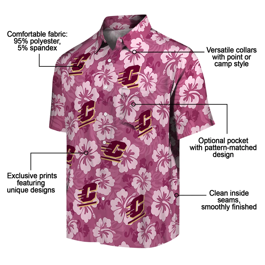 Central Michigan Chippewas Hawaiian Shirt - Hibiscus Cluster central michigan chippewas hibiscus cluster maroon hawaiian shirts new arrival