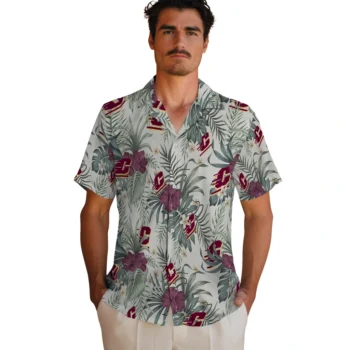 central michigan chippewas hibiscus designs beige hawaiian shirts fashion forward