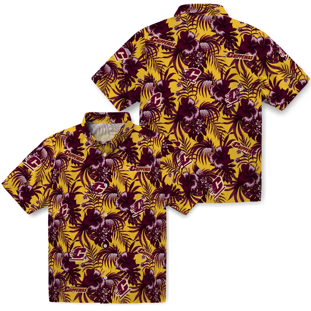 Central Michigan Chippewas Hawaiian Shirt - Hibiscus Exotic central michigan chippewas hibiscus exotic maroon hawaiian shirts high quality
