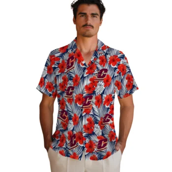central michigan chippewas hibiscus fiesta red royal blue hawaiian shirts fashion forward