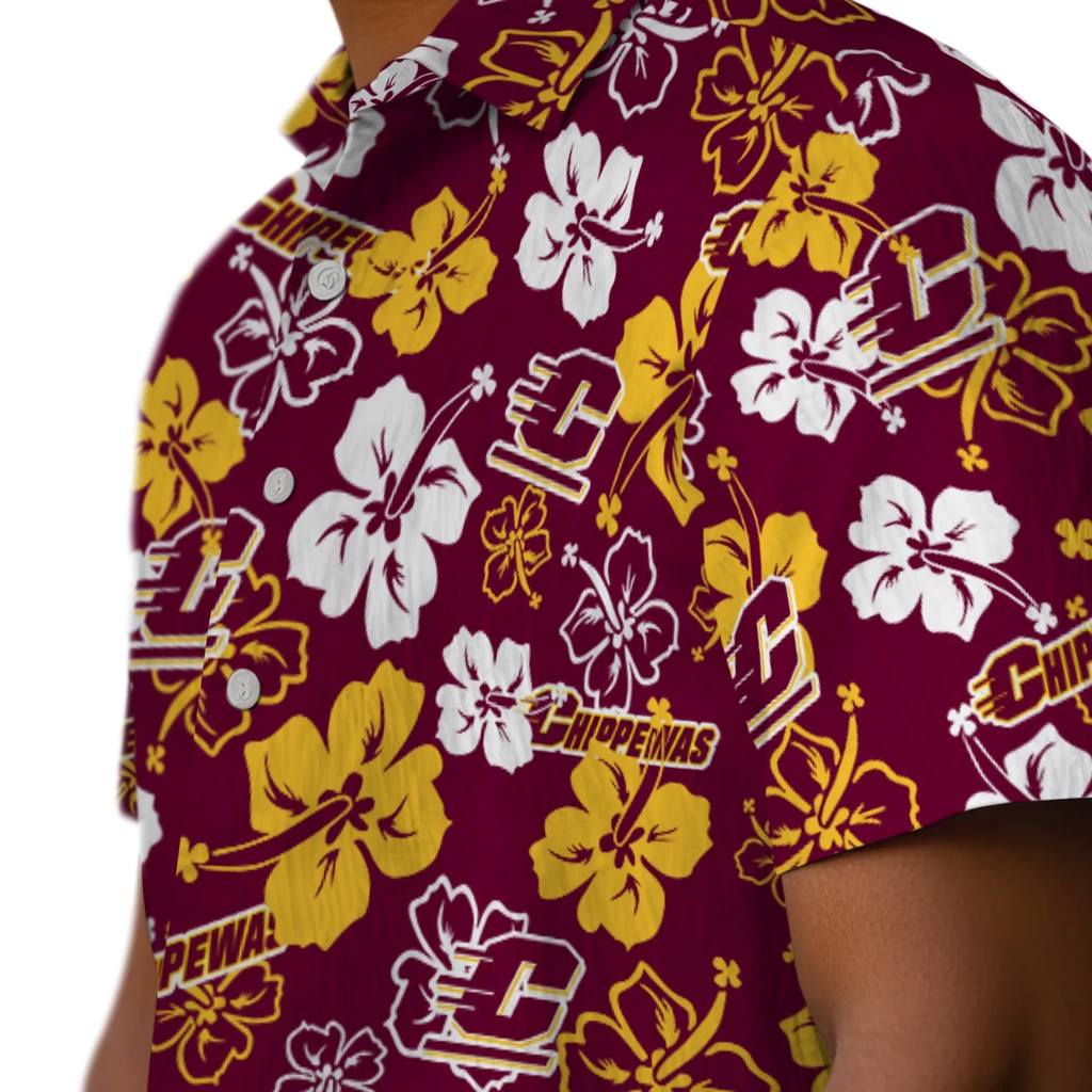 Central Michigan Chippewas Hawaiian Shirt - Hibiscus Flower Design central michigan chippewas hibiscus bloom maroon hawaiian shirts trendy