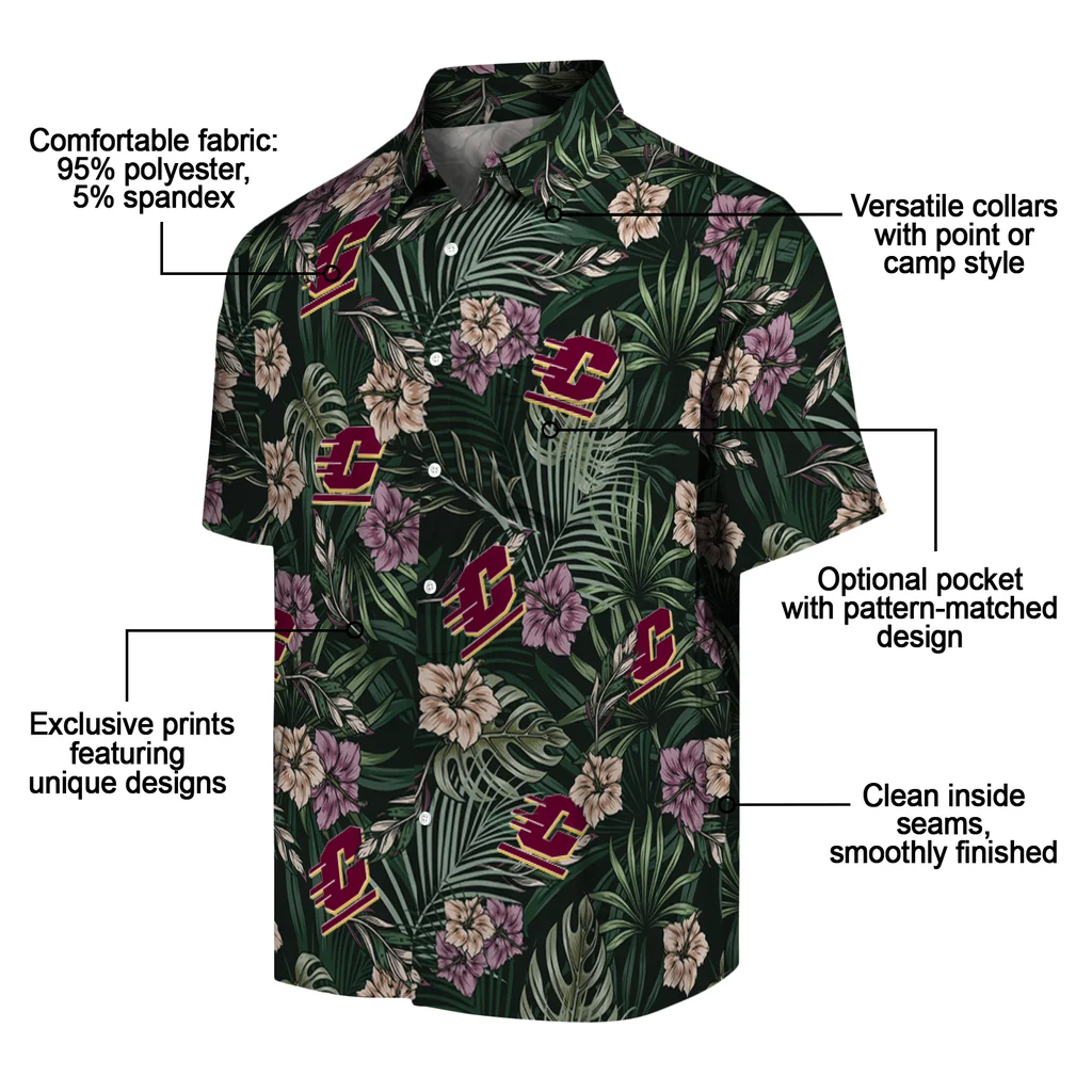 Central Michigan Chippewas Hawaiian Shirt - Hibiscus Leaves Pattern central michigan chippewas hibiscus leaves pattern green hawaiian shirts new arrival