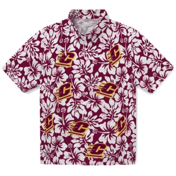 central michigan chippewas hibiscus motif maroon white hawaiian shirts best selling