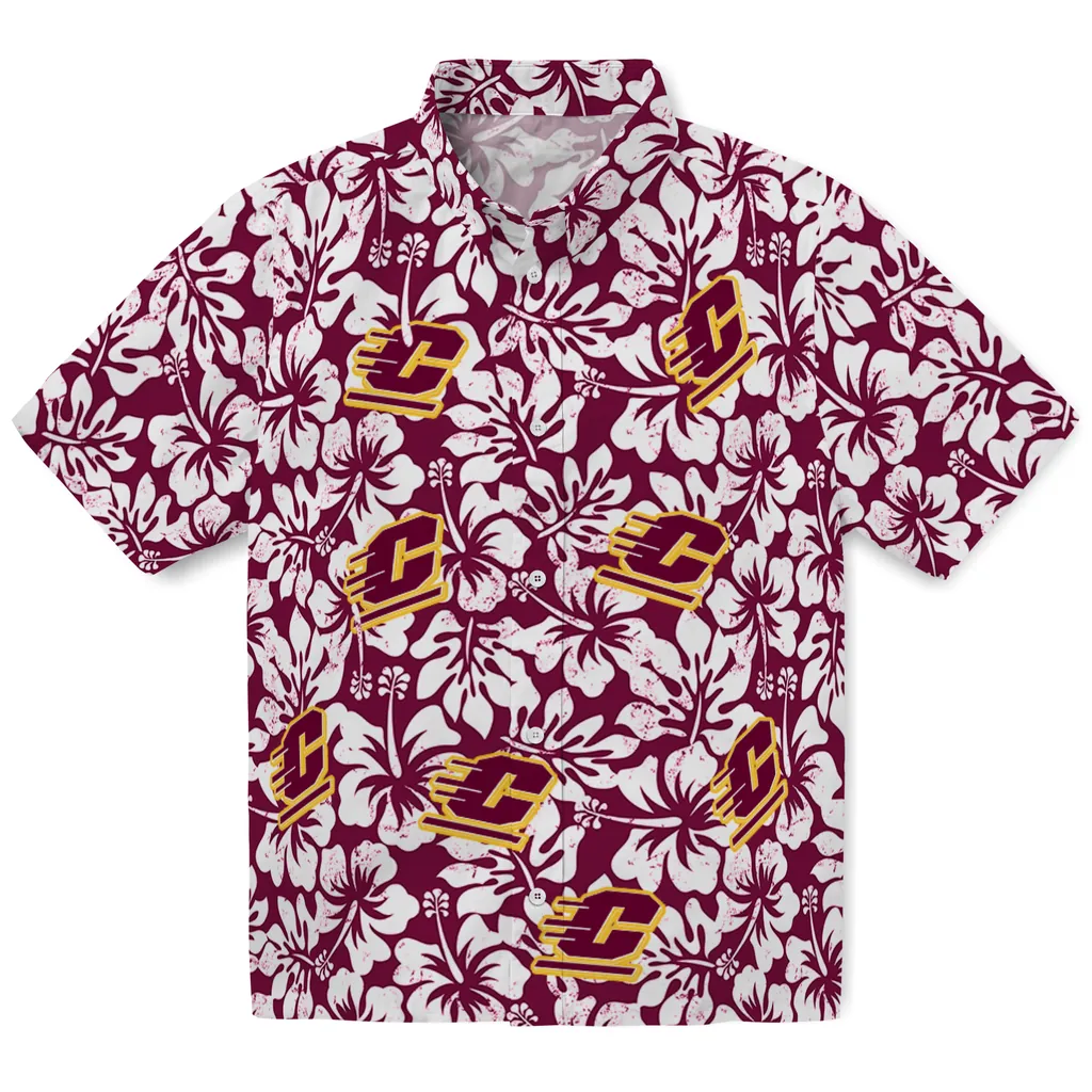 Central Michigan Chippewas Hawaiian Shirt - Hibiscus Motif central michigan chippewas hibiscus motif maroon white hawaiian shirts best selling
