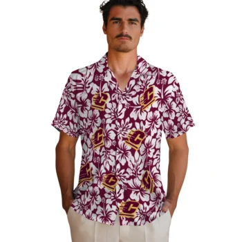 central michigan chippewas hibiscus motif maroon white hawaiian shirts fashion forward