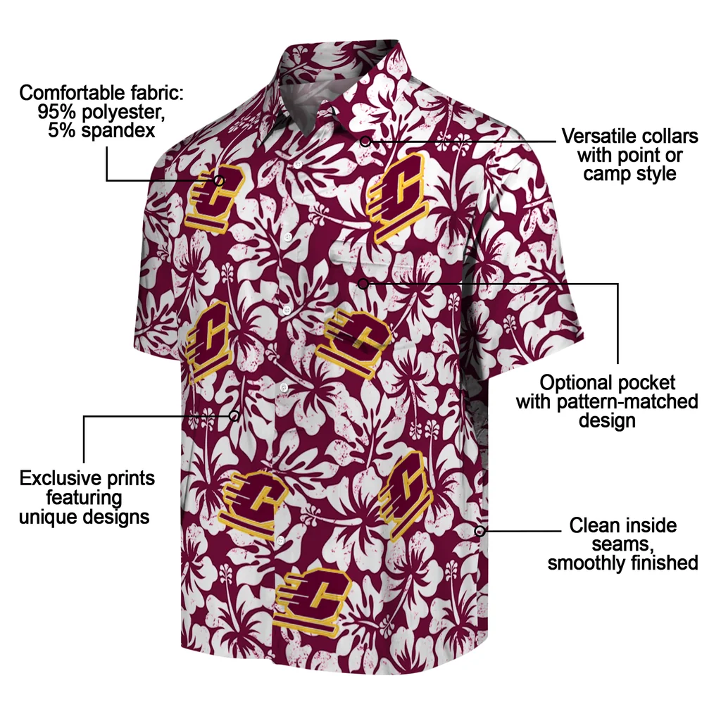 Central Michigan Chippewas Hawaiian Shirt - Hibiscus Motif central michigan chippewas hibiscus motif maroon white hawaiian shirts new arrival
